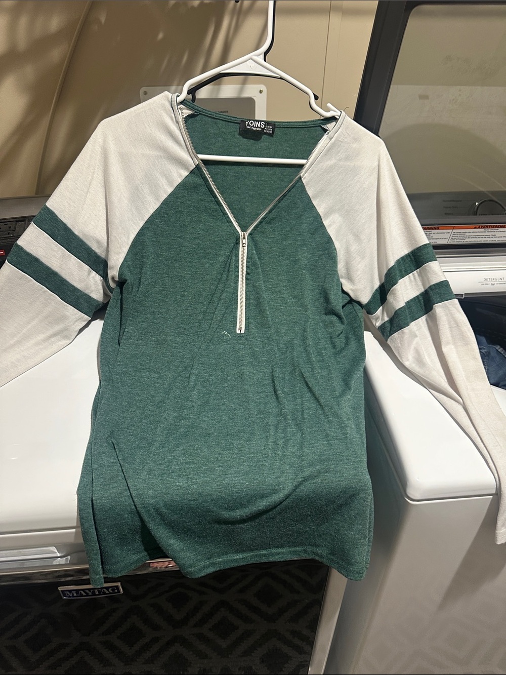 Green & white 1/4 zip shirt